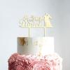Couple Silhouette Cake Topper with Pet, Mr And Mrs Cake Topper, Mirror Gold Acrylic Cake Topper for Wedding, Custom Script Cake Toppers for Wedding, Script Cake Toppers for Wedding view 3