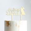 Couple Silhouette Cake Topper with Pet, Mr And Mrs Cake Topper, Mirror Gold Acrylic Cake Topper for Wedding, Custom Script Cake Toppers for Wedding, Script Cake Toppers for Wedding view 4