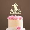 Couple Silhouette Cake Topper with Pet, Mr & Mrs Wedding Cake Topper, Mirror Gold Acrylic Cake Topper for Wedding, Personalized Wedding Cake Topper, Anniversary Cake Toppers view 1
