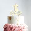 Couple Silhouette Cake Topper with Pet, Mr & Mrs Wedding Cake Topper, Mirror Gold Acrylic Cake Topper for Wedding, Personalized Wedding Cake Topper, Anniversary Cake Toppers view 3