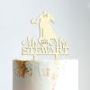 Couple Silhouette Cake Topper with Pet, Mr & Mrs Wedding Cake Topper, Mirror Gold Acrylic Cake Topper for Wedding, Personalized Wedding Cake Topper, Anniversary Cake Toppers view 4