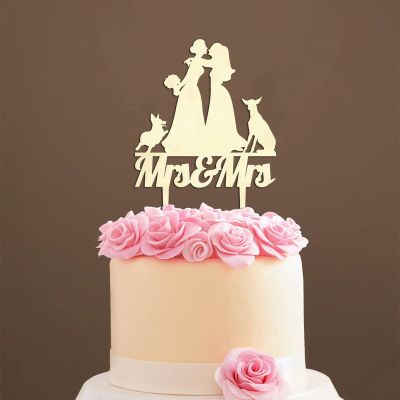 Couple Silhouette Cake Topper with Pet, Mr And Mrs Cake Topper, Wood Cake Topper for Wedding, Custom Initials Cake Topper, Funny Cake Toppers for Wedding