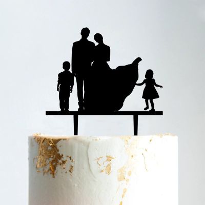 Cake Topper with Kids, Custom Mr And Mrs Wedding Cake Topper, Family Cake Topper With Kids, Black Acrylic Cake Topper, Couple Wedding Decoration