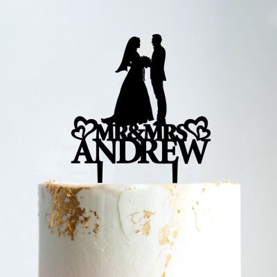 Wedding Cake Toppers, Mr And Mrs Cake Toppers, Black Acrylic Cake Topper for Wedding, Customized Bride And Groom Wedding Cake Topper, Anniversary Baptism Cake Topper