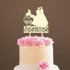 Couple Silhouette Cake Topper with Pet, Mr And Mrs Cake Topper, Wood Wedding Cake Topper, Custom Script Cake Toppers for Wedding, Rustic Wedding Cake Topper view 1