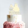 Couple Silhouette Cake Topper with Pet, Mr And Mrs Cake Topper, Wood Wedding Cake Topper, Custom Script Cake Toppers for Wedding, Rustic Wedding Cake Topper view 3