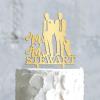 Personalized Cake Topper for Wedding Stylish Gay Marriage Silhouette Wedding Cake Topper with Dog Mr And Mr Cake Toppers for Wedding with Cat Same Sex Cake Topper (Mirror Gold Acrylic) view 3