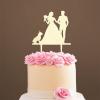 Couple Silhouette Cake Topper with Pet, Mr And Mrs Cake Topper, Wood Cake Topper for Wedding, Family Wedding Cake Topper, Rustic Wedding Cake Topper view 1