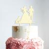 Couple Silhouette Cake Topper with Pet, Mr And Mrs Cake Topper, Wood Cake Topper for Wedding, Family Wedding Cake Topper, Rustic Wedding Cake Topper view 3