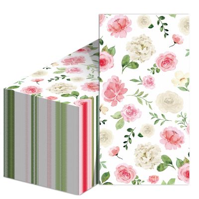 100PCS Pink Floral Guest Napkins Decorative Paper Disposable Party supplies Watercolor Flower Hand Towels Party favor for Bathroom Toilet Holiday Anniversary Wedding Dinner Party Napkin Retro Tissue