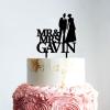 Couple Silhouette Cake Topper, Mr And Mrs Cake Toppers for Wedding, Black Acrylic Cake Topper for Wedding, Personalized Wedding Cake Topper, Rustic Wreath Cake Topper view 2