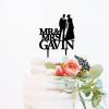 Couple Silhouette Cake Topper, Mr And Mrs Cake Toppers for Wedding, Black Acrylic Cake Topper for Wedding, Personalized Wedding Cake Topper, Rustic Wreath Cake Topper view 3