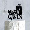 Couple Silhouette Cake Topper, Mr And Mrs Cake Toppers for Wedding, Black Acrylic Cake Topper for Wedding, Personalized Wedding Cake Topper, Rustic Wreath Cake Topper view 4