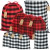 YQL Buffalo Plaid Drawstring Bags, 9Pcs Soft Flannel Christmas Gift Bags Assorted Sizes Xmas Fabric Bags Reusable Gift Bags for Package Birthday Holiday Party(Red&Black) view 1