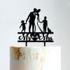 Couple Silhouette with Kids Cake Topper, Personalized Cake Topper, Family Wedding Bride And Groom Cake Topper, Black Acrylic Cake Topper, Couple Wedding Decoration view 1