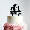 Couple Silhouette with Kids Cake Topper, Personalized Cake Topper, Family Wedding Bride And Groom Cake Topper, Black Acrylic Cake Topper, Couple Wedding Decoration view 2