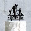 Couple Silhouette with Kids Cake Topper, Personalized Cake Topper, Family Wedding Bride And Groom Cake Topper, Black Acrylic Cake Topper, Couple Wedding Decoration view 4