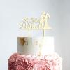 Couple Silhouette Cake Topper with Pet, Wedding Mr & Mrs Cake Topper, Mirror Gold Acrylic Monogram Wedding Cake Topper Personalized, Family Wedding Cake Topper, Script Cake Toppers for Wedding view 3