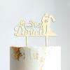 Couple Silhouette Cake Topper with Pet, Wedding Mr & Mrs Cake Topper, Mirror Gold Acrylic Monogram Wedding Cake Topper Personalized, Family Wedding Cake Topper, Script Cake Toppers for Wedding view 4