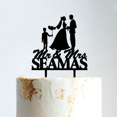 Bride And Groom with Children Cake Topper, Custom Mr And Mrs Wedding Cake Topper, Wedding Cake Topper Happy Family, Black Acrylic Cake Topper, Couple Wedding Decoration
