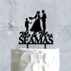 Bride And Groom with Children Cake Topper, Custom Mr And Mrs Wedding Cake Topper, Wedding Cake Topper Happy Family, Black Acrylic Cake Topper, Couple Wedding Decoration view 4