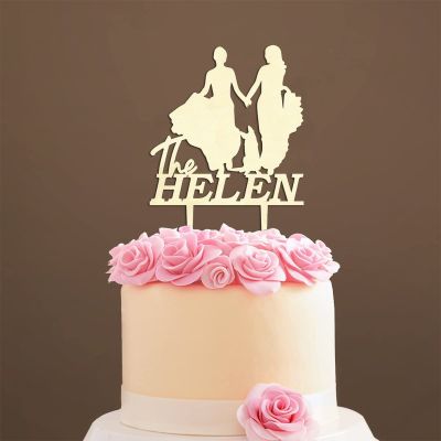 Wedding Cake Toppers with Pet, Mr & Mrs Rustic Wreath Couple's Names Cake Topper, Wood Wedding Cake Topper, Custom Cake Toppers for Wedding / Anniversary, Funny Cake Toppers for Wedding