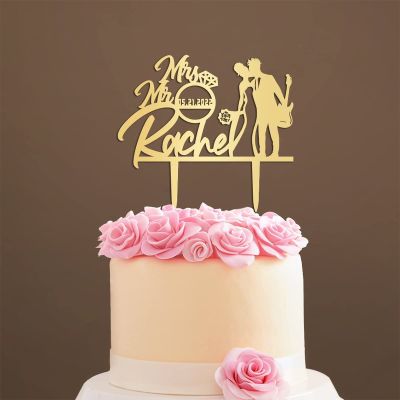 Mr And Mrs Wedding Cake Topper Mirror Gold Wedding Cake Topper Custom Script Cake Toppers for Wedding Cake Topper Wedding Acrylic Party Supplies