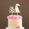 Couple Silhouette Cake Topper with Pet, Wedding Mr & Mrs Cake Topper, Mirror Gold Acrylic Cake Topper for Wedding, Custom Cake Toppers for Wedding/Anniversary, Script Cake Toppers for Wedding view 1