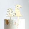Couple Silhouette Cake Topper with Pet, Wedding Mr & Mrs Cake Topper, Mirror Gold Acrylic Cake Topper for Wedding, Custom Cake Toppers for Wedding/Anniversary, Script Cake Toppers for Wedding view 4