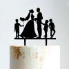 Married Couple Wedding Cake Topper with Kids, Personalized Cake Topper, Family Wedding Bride And Groom Cake Topper, Black Acrylic Cake Topper, Couple Wedding Decoration view 1