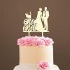 Bride And Groom Cake Topper with Pet, Mr & Mrs Rustic Wreath Couple's Names Cake Topper, Wood Wedding Cake Topper, Custom Cake Toppers for Wedding/Anniversary, Funny Cake Toppers for Wedding view 1