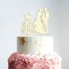 Bride And Groom Cake Topper with Pet, Mr & Mrs Rustic Wreath Couple's Names Cake Topper, Wood Wedding Cake Topper, Custom Cake Toppers for Wedding/Anniversary, Funny Cake Toppers for Wedding view 3