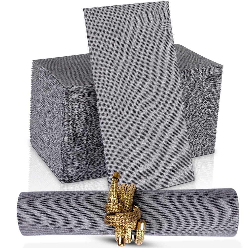 200-pack Naperee Premium Cloth-Like Disposable Paper Dinner Napkins - Made In USA, Soft Black Denim Hand Towel Napkin, Linen Feel - Perfect for Weddings, Parties, Kitchen & Bathroom Use - Gray,