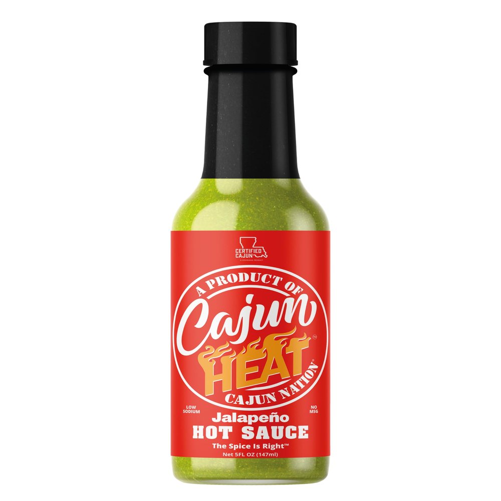 Cajun Nation CAJUN HEAT Jalapeno Hot Sauce 5oz  Bold Green Pepper Flavor with No MSG  Authentic Louisiana Style Heat from the Cajun Coast  Low Sodium Bottle The Spice Is Right!