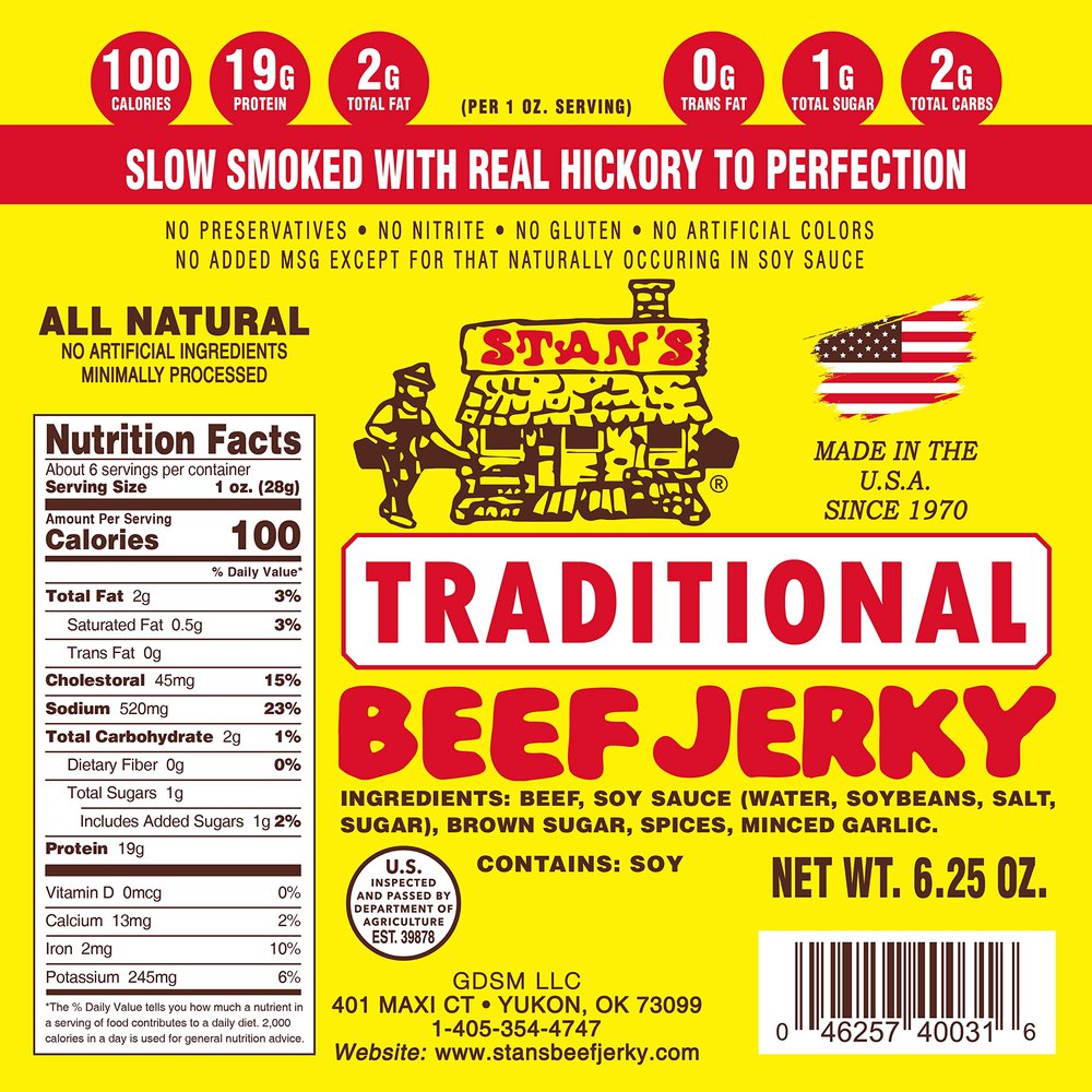Stans Traditional Beef Jerky | Beef Jerky Snack Packs | Keto Snack | Gluten Free Snacks | 6.25oz Single Pack