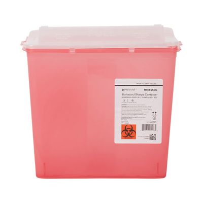 McKesson Prevent Sharps Container for Home Use, 2 Gallon - for Biohazard Infectious Waste, Needle and Syringe Disposal - Translucent, Touchless Lid - Red, 20 Count