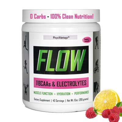 PhysiVantage - Flow Electrolyte Powder with BCAAs - Sugar-Free Hydration & Muscle Recovery Drink Mix  Vegan, Keto-Friendly Electrolytes - Zero Sugar, 40 Servings, Raspberry Lemonade Flavor