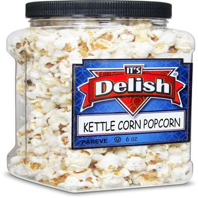 Gourmet Kettle Corn Popcorn by It's Delish, 6 Oz Jumbo Container | Sweet and Salty Kettle Popcorn | Air Popped Pop Corn Healthy Snacks for Movie Night Snack Carnival Party | Gluten Free, Vegan, Kosher