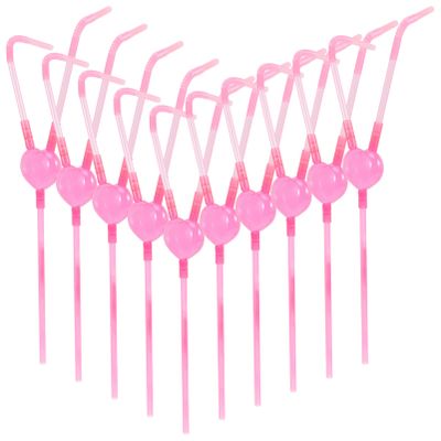 10pcs Heart Shaped Double-mouth Straws Artistic Drinking Straws for Valentine Day Birthday Parties Weddings and Engagement Celebrations