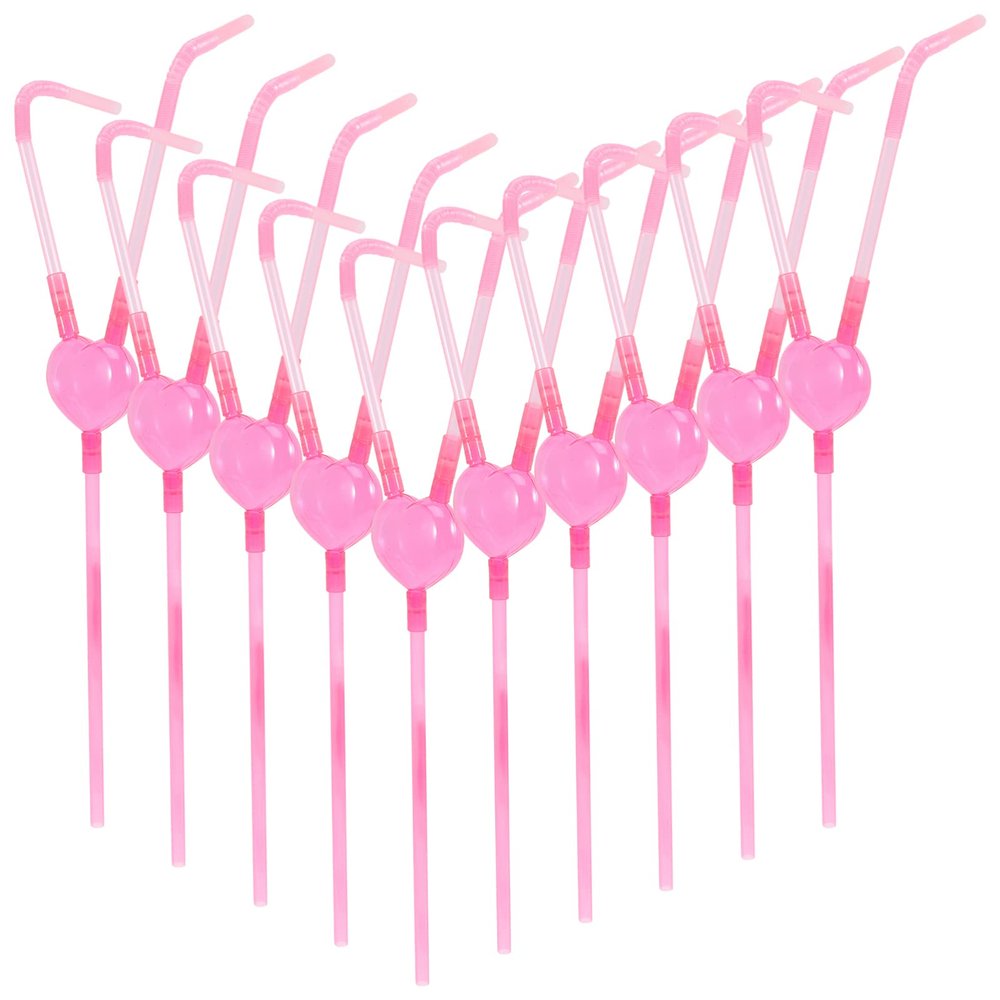10pcs Heart Shaped Double-mouth Straws Artistic Drinking Straws for Valentine Day Birthday Parties Weddings and Engagement Celebrations