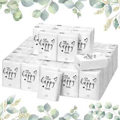 Spiareal 50 Pcs Happy Tears Tissues for Wedding 3 Ply for Your Happy Tears Tissues Packs for Guests Individual Mini Travel Size Pocket Paper for Wedding Party Favor Graduation