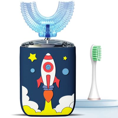 Ultrasonic Kids Electric Toothbrush with 2 Brush Heads 6 Modes U-Toothbrush IPX7 Waterproof Automatic Tooth Brush for 2-7 Years Old Baby Toddler Birthday Gift (Blue)