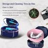 Dentures Case, Denture Bath Case Cup Box Double Layer Dry and Wet Separation Portable False Teeth Container, Denture Cup with Lid for Cleaning Household Office Travel(Blue) view 2