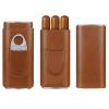 cgaplus 3-Finger Leather Cigar Case with Cutter Cedar Wood Lined Cigar Humidor Portable Travel Cigar Case(Brown) view 1