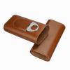 cgaplus 3-Finger Leather Cigar Case with Cutter Cedar Wood Lined Cigar Humidor Portable Travel Cigar Case(Brown) view 4