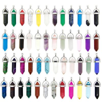 16PC Natural Quartz Crystal Point Chakra Healing Gemstone Pendant Necklace