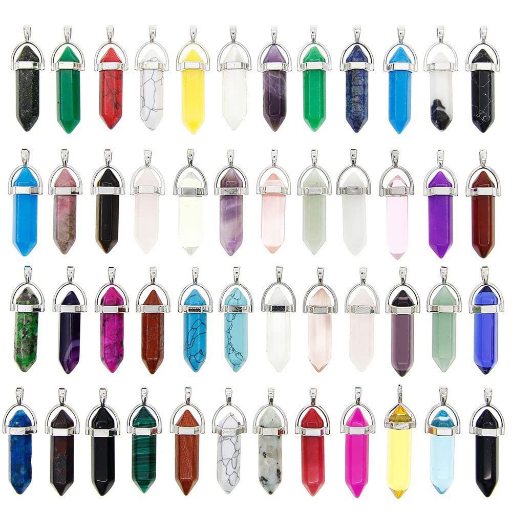 16PC Natural Quartz Crystal Point Chakra Healing Gemstone Pendant Necklace