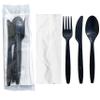 50 Heavy Weight Disposable Plastic Cutlery Sets | Packets - Knife Fork Spoon Napkin | Made from Recycled Plastics and 100% Recyclable, Eco-Friendly To Go Silverware, Utensils view 1