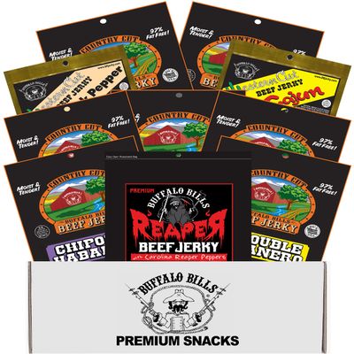 Buffalo Bills 10-Piece Mostly Hot Jerky Sampler Gift Box (10 packs of mostly hot jerky)