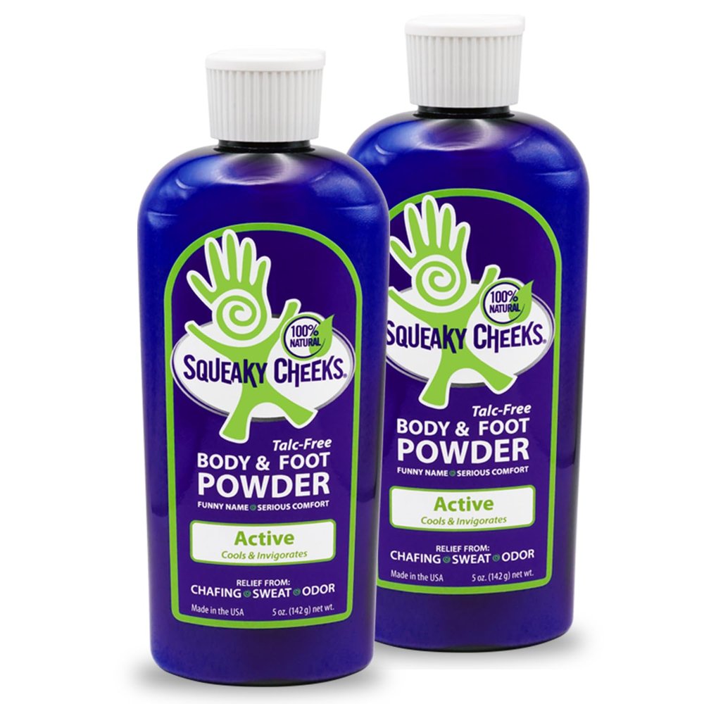 Squeaky Cheeks Cooling Body and Foot Powder (5oz) 2 Pack | Talc-Free and All Natural Powder | Active Formula | Minty Fresh Scent With Essential Oils | Relief From Chafing Sweat and Odor